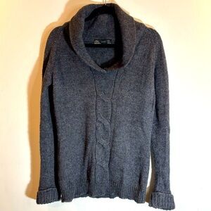 ZARA KNIT Sz L Wool Acrylic Alpaca Turned Collar Cable Pattern Sweater